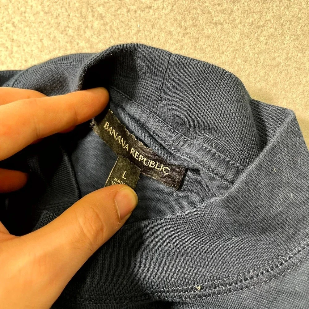 Banana Republic Shirt Mens Large Blue Cotton‎ Long Sleeve Mock Neck Pullover